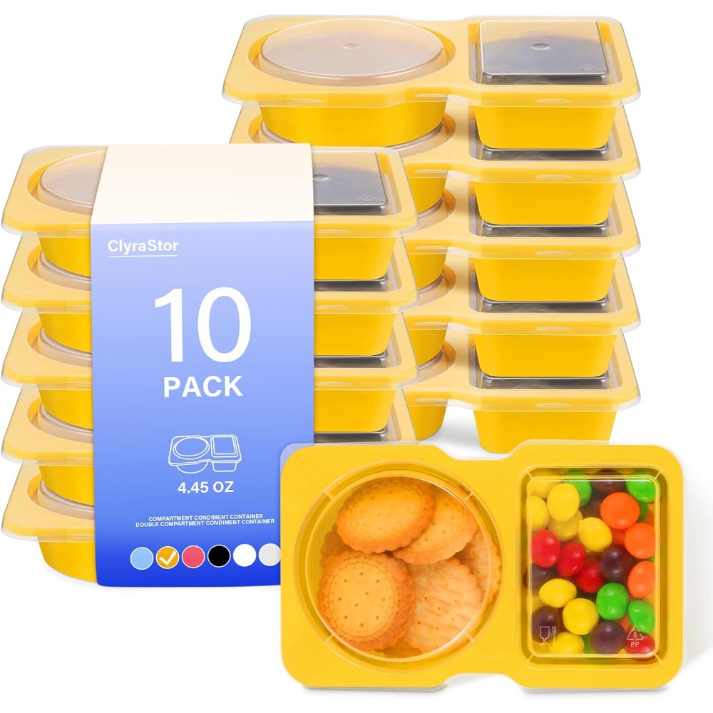 2 Compartment Disposable Plast - огляд і ціна Meal Prep Yellow