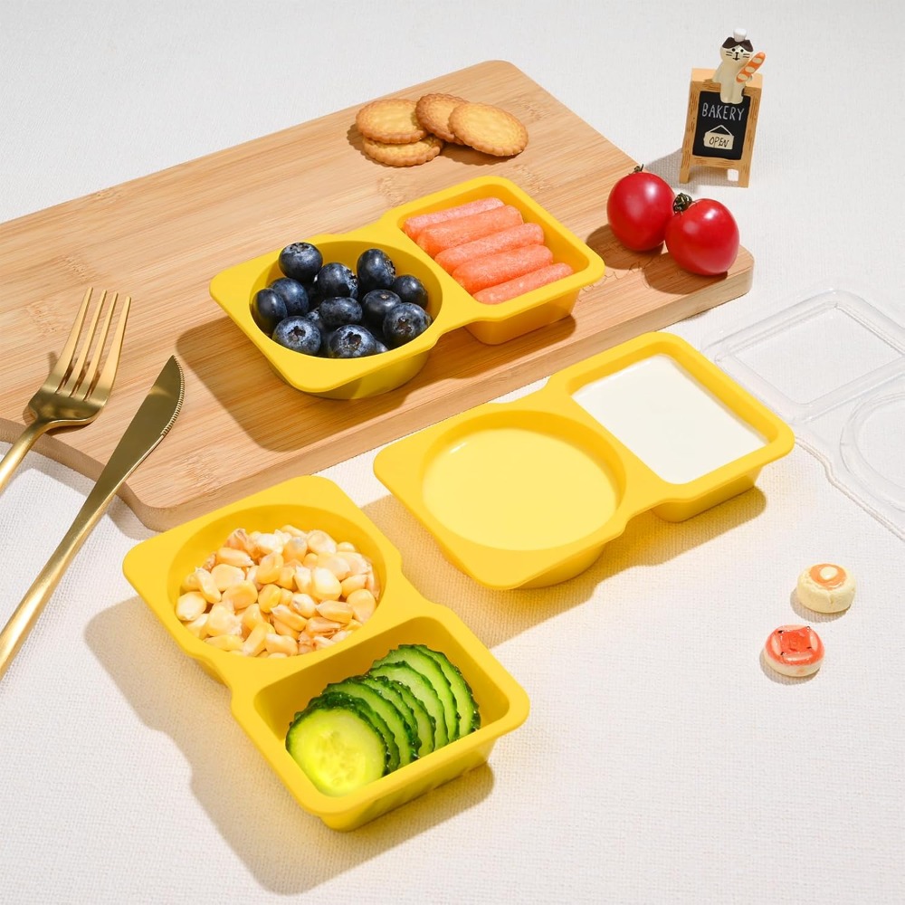 2 Compartment Disposable Plast - огляд і ціна Meal Prep Yellow